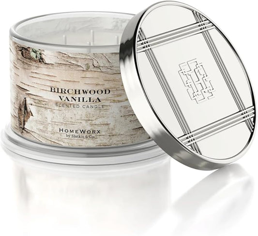HomeWorx by Slatkin & Co - Birchwood Vanilla - Premium Scented 18oz 4 Wick Candle - Long-Lasting Jar Candle, 30-55 Hours Clean Burn Time - Birchwood, Vanilla, Jasmine, & Cedarwood