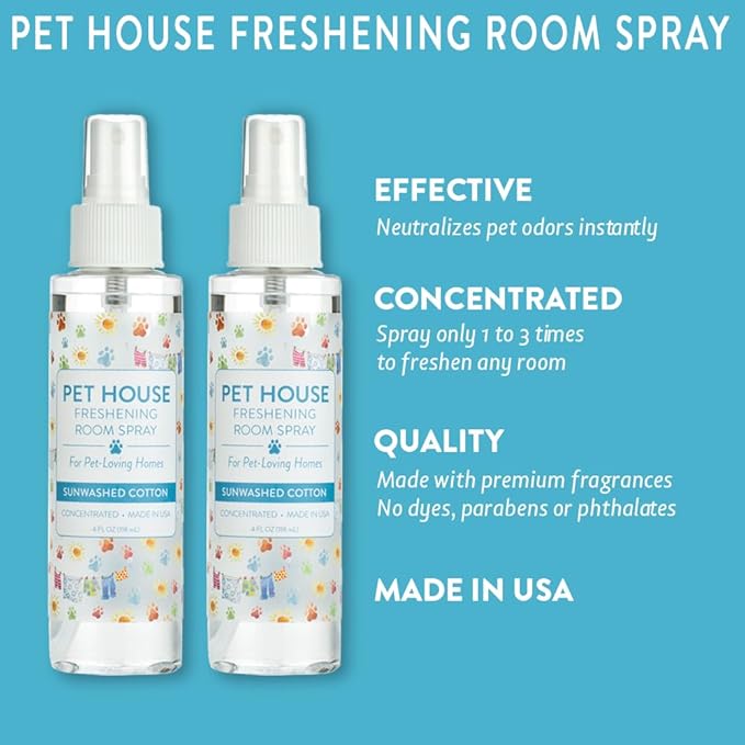 One Fur All Concentrated Room Spray 4 OZ Dog and Cat Friendly Air Freshener for Pet Odor, Sunwashed Cotton, Pack of 2