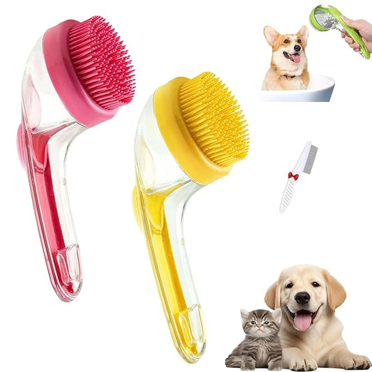 Pets Bath Brush, Soft Silicone Deep Cleaning Scrubber with Built-In Shampoo Dispenser, 2 in 1 Dog Grooming Massage Brush for Dogs Cats (2Pcs, B)