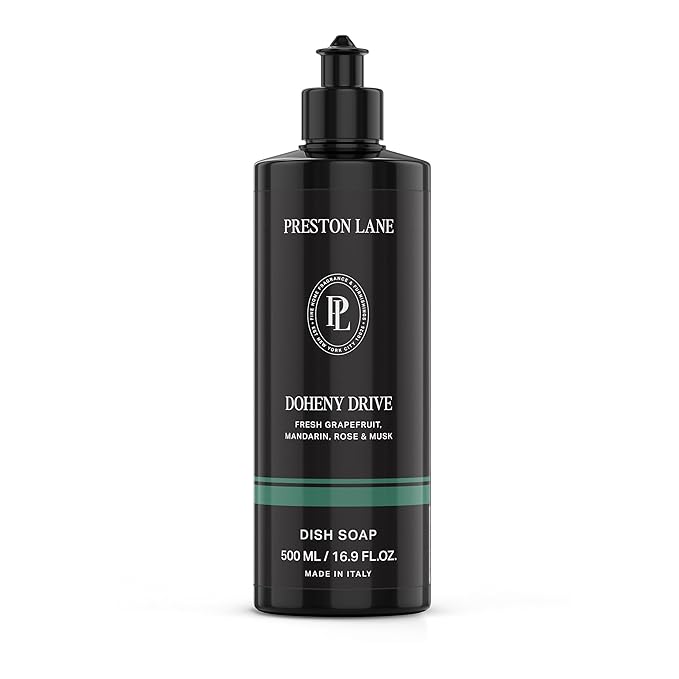 Preston Lane Luxury Dish Soap, Doheny Drive Scent | Plant Powered Formula with Essential Oils | Tough on Grease, Gentle on Hands | Vegan, Cruelty Free, Clean Ingredients