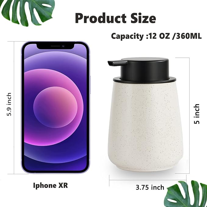 12Oz Beige Foaming Soap Dispenser Set - Ceramic Foam Hand Soap Dispenser Set with Easy-to-Press Pump, Refillable Liquid Dish Soap Dispensers for Bathroom and Kitchen, 2 Pack