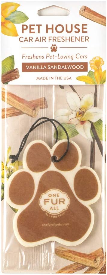 One Fur All Pet House Car Air Freshener - Vanilla Sandalwood Pack of 4 - Non-toxic Car Air Freshener - Pet-Friendly Air Freshener For Small Spaces & Car - Hanging Odor Eliminating Air Freshener