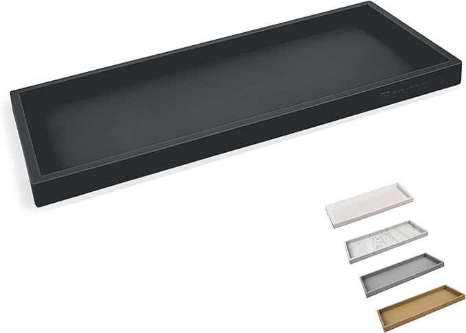 Countertop and Vanity Tray - 11.7" Silicone Bathroom Tray Countertop, Dish Soap Trays for Kitchen Counter, Organizer Accessories Caddy, Toilet Laundry Shower Oil Makeup Mat, Black