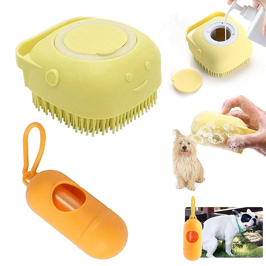Pets Bath Brush | Scrubber for Bath | Dog Shampoo Brush | Dog Washing/Shower Brush, Suitable for Short/Long Haired Dogs, (pink) (Yellow)