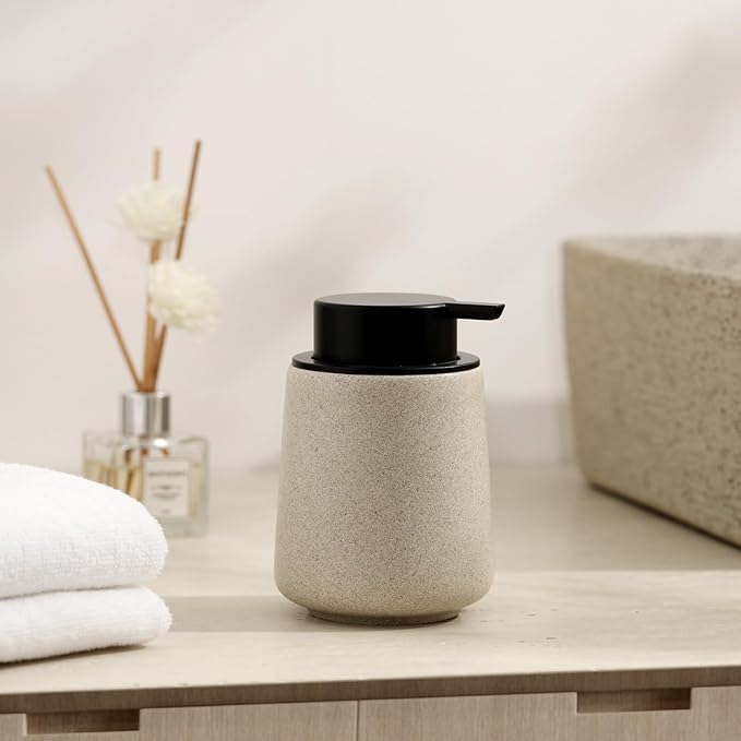 Foaming Soap Dispenser Pump 12OZ, Refillable Foam Hand Dish Soap Dispenser Bottle Jar for Bathroom Kitchen Sink Countertop Home Decor - Beige