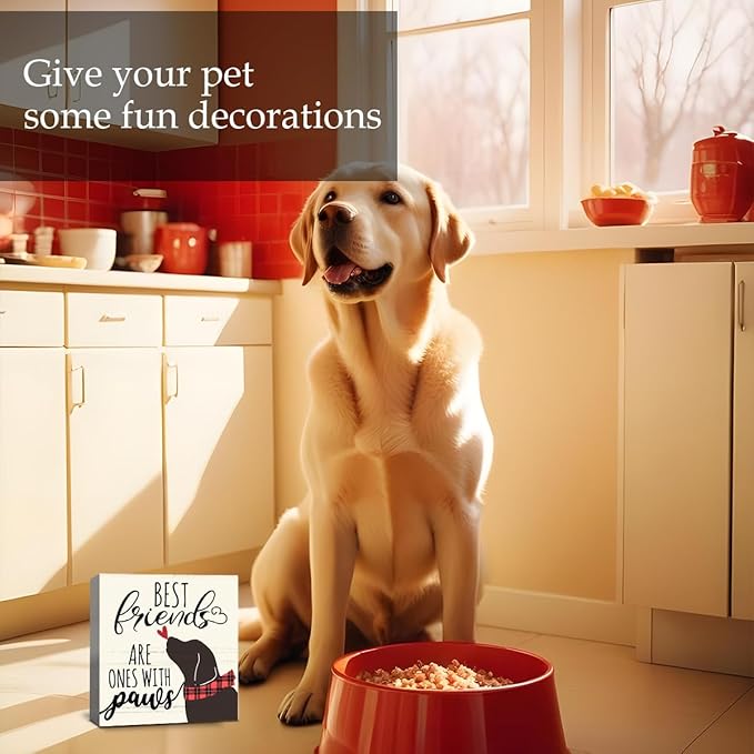 Best Friends Are Ones With Paws Dog Wood Box Sign Decor, Dog Lovers Gifts, Cute Dog Decorations for The Home Kitchen Bathroom Living Room Bedroom Shelf Tabletop Farmhouse Decor, 5 x 5 Inch