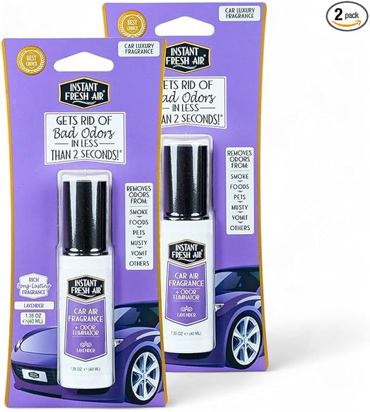 2-Pack: Dual-Action CAR AIR Freshener Lavender - Instantly Eliminates Odors from Smoke, Food, Pets, Must and more in 2 Seconds, For Commuters, Pet Owners, Rideshare Drivers,1.35 Oz - INSTANT FRESH AIR