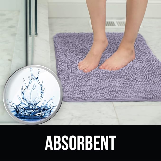 KANGAROO Bathroom Rugs, Chenille Soft Absorbent Bath Rug, Shaggy Shower Mat, Quick Dry Machine Wash Bathmat, Plush Carpet Mats for Tub, Bathtub and Room Home Decor Accessories, 30x20, Light Purple