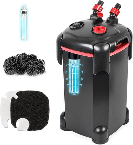 264GPH Canister Filter, 3-Stage External Aquarium Filter Ultra-Quiet Water Circulation Cleaning Machine with Media for Fish Tanks and Aquariums Up to 75 Gallons (264GPH)