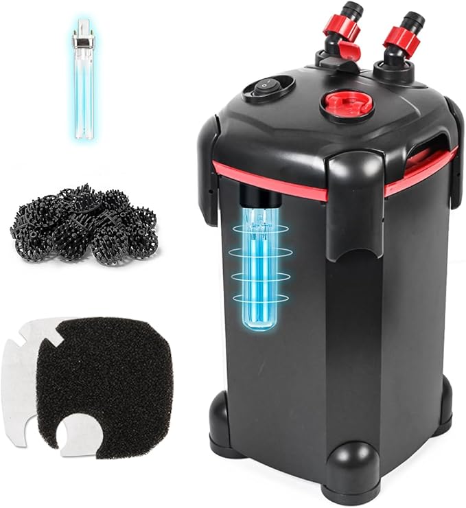 265GPH Canister Filter, 3-Stage External Aquarium Filter Ultra-Quiet Water Circulation Cleaning Machine with Media for Fish Tanks and Aquariums Up to 75 Gallons (265GPH)