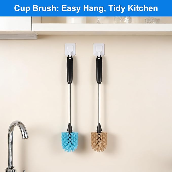 2 Pack Water Bottle Brush, 15-inch Long Handle Cleaning Brush, Kitchen Scrubber, Bottle Brush Cleaner, Suitable for Water Bottles, Cups, Glasses, Baby Bottles, Wine Glasses, Brown