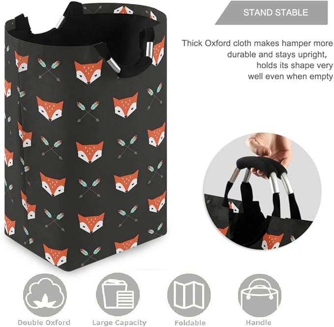 visesunny Collapsible Laundry Basket Foxes And Arrow Animal Large Laundry Hamper Oxford Fabric Dirty Clothes Toy Organizer with Handle For Bathroom Bedroom Kids Room Dorm