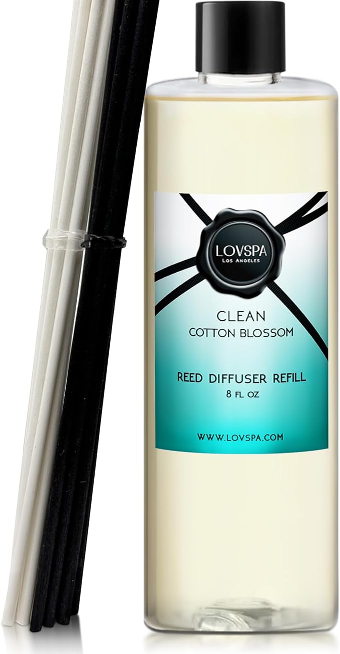 LOVSPA Clean Cotton Blossom Diffuser Oil - Essential Oils for Diffuser Refill & Air Freshener Room Spray - Long-Lasting & Natural Home Fragrance, Scented Oil for Diffusers, USA Made, 8 oz
