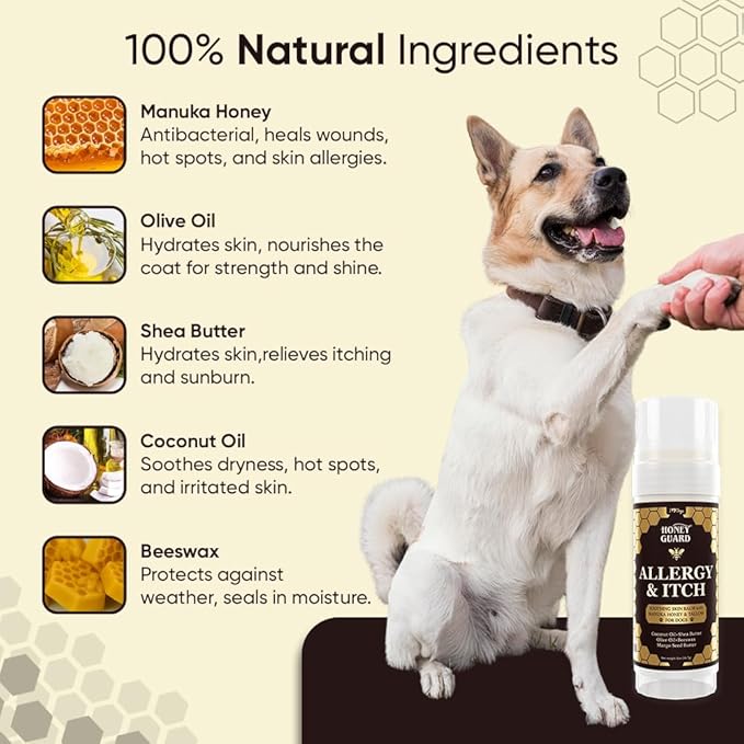 iHeartDogs Honey Guard Allergy & Itch Relief Dog Healing Balm for Paw, Nose & Skin - Hot Spot & Dry Skin Soother with Manuka Honey, Tallow, Shea Butter & Mango Seed Oil - 2oz