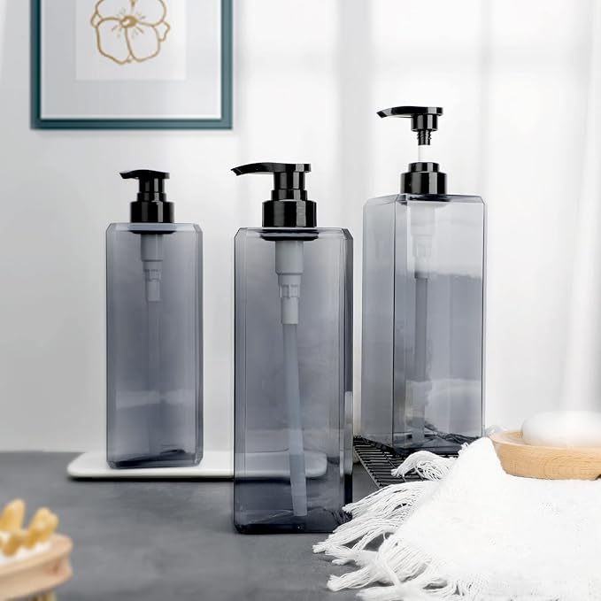 Suream 33.8oz Refillable Shampoo Bottles for Shower, 3Packs 1000ml Large Empty Pump Dispenser with 4PCS Lables for Shampoo, Body Soap, Hand Soap, Conditioner, for Bathroom, Kitchen, Hotel, Salon, SPA