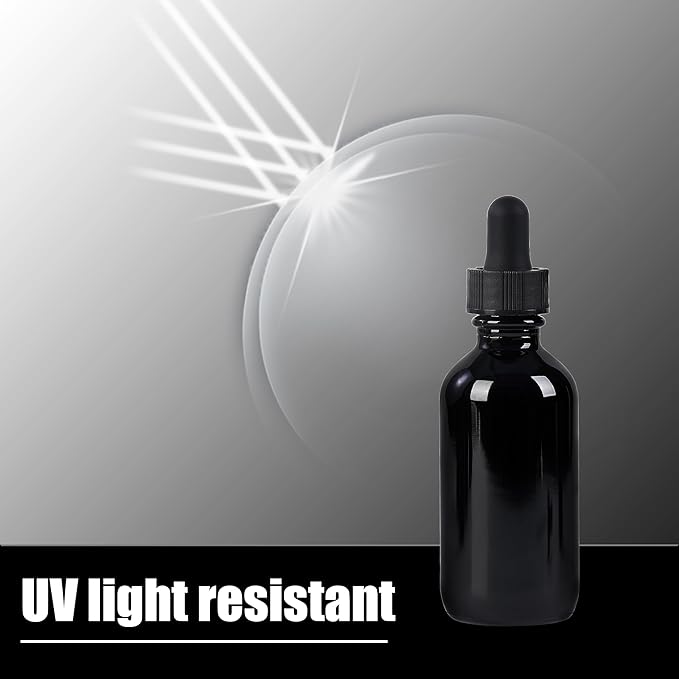 48 Pcs, 2oz Glass Dropper Bottle, Leakproof Tincture Bottles with Dropper, Black Reusable Eye Dropper Bottle, for All Kinds of Liquids (Black,2oz-48pcs)