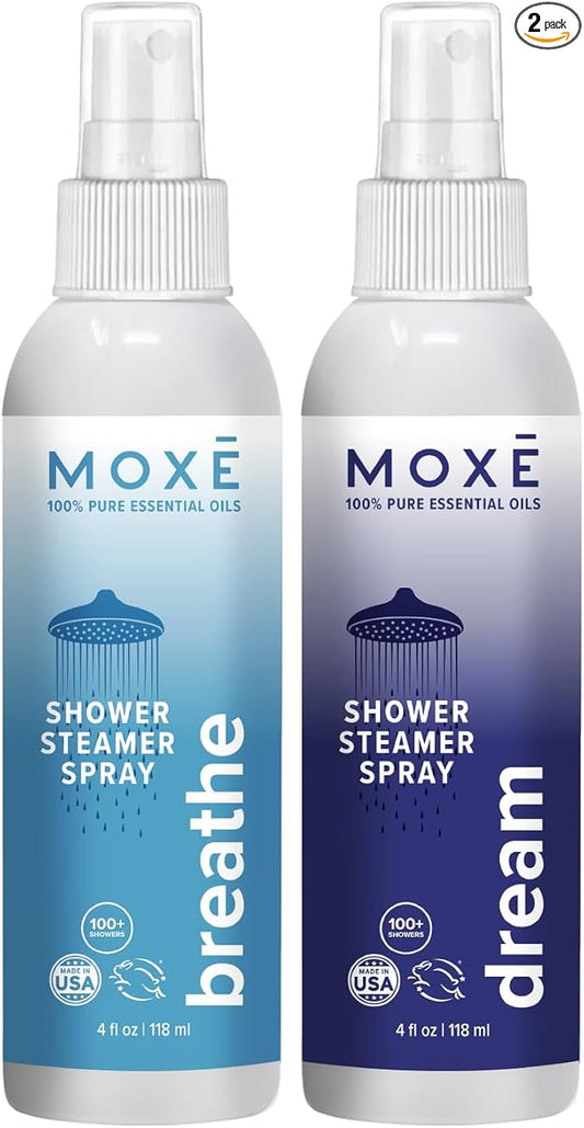 MOXE Shower Steamer Spray, Essential Oils, Natural Sleep Aromatherapy, Made in USA (Breathe & Dream, 4 Ounces, 2 Pack)