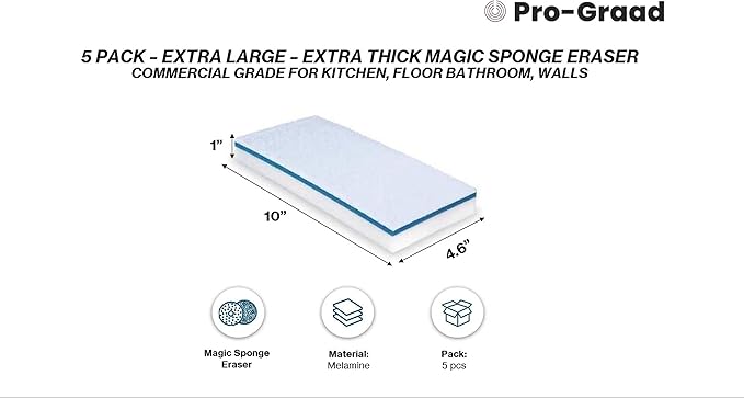 4610 Eraser Pads - 5 Pack 4.5" x 10" x 1" Commercial Grade Melamine Mop Sponges for Floor, Tile, Grout, Baseboard, Walls-Durable & Versatile Cleaning - Pack of 5