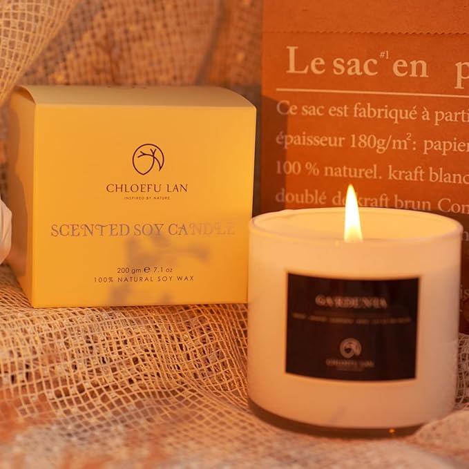 Chloefu LAN Vanilla & Coconut Scented Candle Sets Luxury Soy Jar Candle 7.1oz|45 Hour Long Lasting Burn Highly Scented Valentines Gifts for Men & Women All-Natural Soy Wax Candle 2 Pack