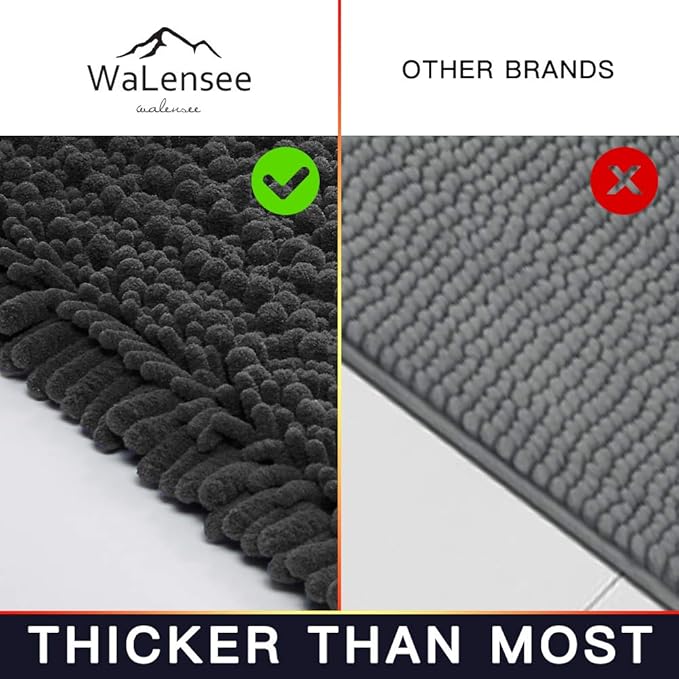 Walensee Bathroom Rug Non Slip Bath Mat (32x20 Inch Dark Grey) Water Absorbent Super Soft Shaggy Chenille Machine Washable Dry Extra Thick Perfect Absorbant Best Large Plush Carpet for Shower Floor