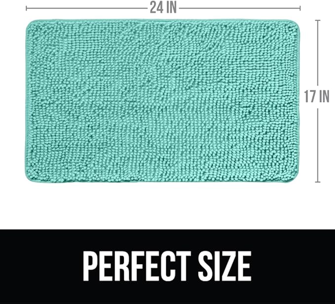 KANGAROO Bathroom Rugs, Chenille Soft Absorbent Bath Rug, Shaggy Shower Mat, Quick Dry Machine Wash Bathmat, Plush Carpet Mats for Tub, Bathtub and Room Home Decor Accessories, 24x17, Turquoise