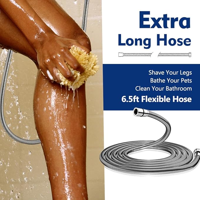 High Pressure 10 Setting Handheld Shower Head, 5" Detachable Showerhead Spray Built-in Power Wash to Clean Tub, Tile & Pets, 79" Extra Long Stainless Steel Hose, Adjustable Bracket - Chrome