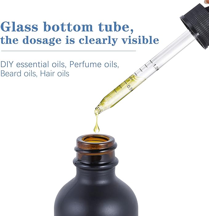 2 oz Dropper Bottle 24 Pack Black Glass Boston Bottles 60ml with Eye Droppers Black Caps for Essential Oils, Perfume, Leak Proof Travel Bottles for Liquids