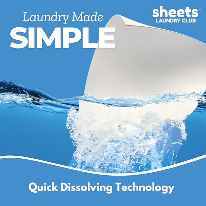 Sheets Laundry Club - Liquidless Laundry Detergent Sheets, 100 Loads - Fragrance Free Scent, Eco-Friendly, Quick-Dissolving Formula, Hypoallergenic, Septic Safe, Plastic-Free Packaging - 50 Sheets