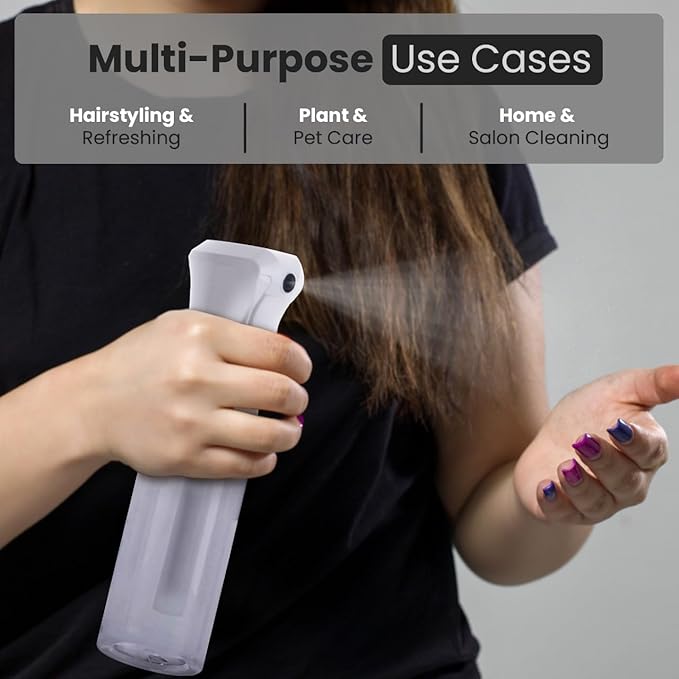 VIGOR PATH Continuous Spray Bottle for Hair – Fine Mist Mister for Hairstyling, Cleaning, Plants, Pets, Barbers, Salons, and Essential Oil Applications (200ml/6.7 oz) Clear
