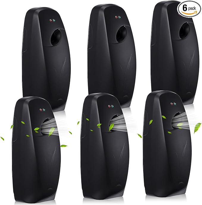 Automatic Air Freshener Spray Dispenser Home indoor Wall Mounted Automatic Spray Dispenser Air Freshener Spray, Commercial and Home Use, Bathroom, Hotel, Office and Public Area (Black, 6 Pcs)