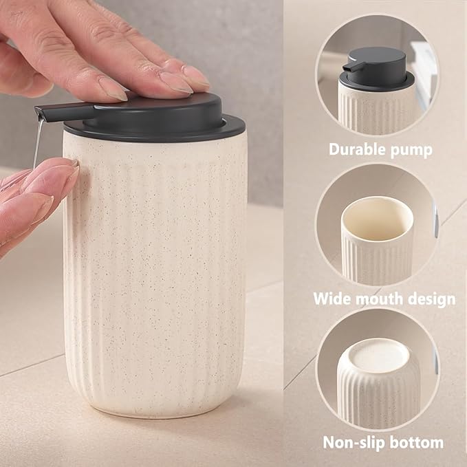 Beige Ceramic Soap Dispenser Set - Modern Refillable Hand Soap Dispenser With Pump for Bathroom, Kitchen, Farmhouse Decor - 2 Pack