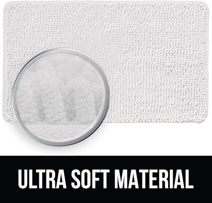 KANGAROO Bathroom Rugs, Chenille Soft Absorbent Bath Rug, Shaggy Shower Mat, Quick Dry Machine Wash Bathmat, Plush Carpet Mats for Tub, Bathtub and Room Home Decor Accessories, 30x20, White