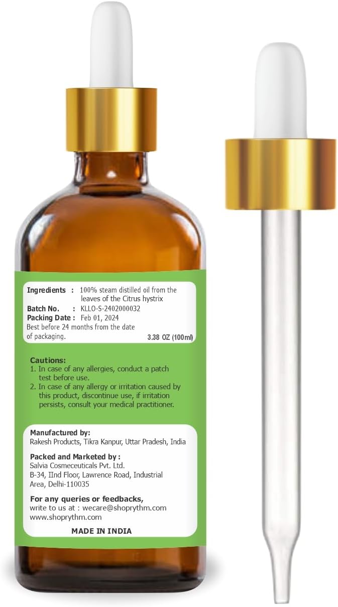 Kaffir Lime Leaf Oil (Citrus Hystrix) - Undiluted Uncut Essential Oil - Perfect for Aromatherapy - Therapeutic Grade - 100 ML