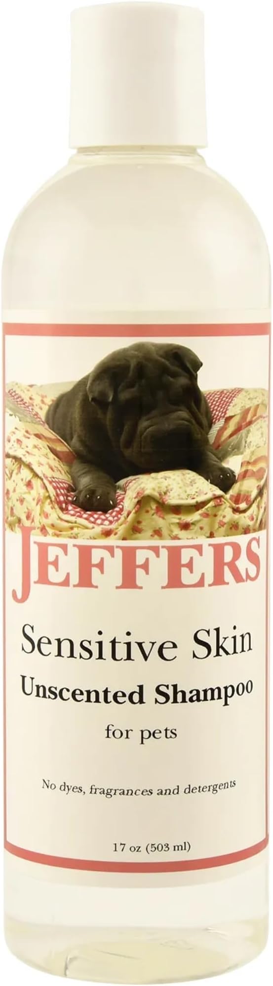 Jeffers Pet Sensitive Skin Shampoo for Dogs & Cats, Unscented Hypoallergenic Pet Wash, Gentle Grooming Shampoo for Puppies & Kittens, No Dyes or Fragrance, Made in USA, Soft Coat Care - 17 oz