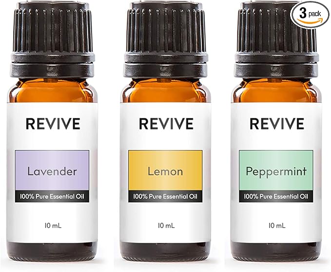 Top 3 Essential Oils Kit by Revive Essential Oils -100% Pure Therapeutic Grade, for Diffuser, Humidifier, Massage, Aromatherapy, Skin & Hair Care - Cruelty Free - Unrefined Oils with No Fillers