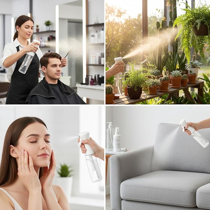 Spray Bottle for Hair, SkinCare, Planting, Showering Pets, Travel, Cleaning &Home, Empty Ultra Fine Mist hair spray bottle for Styling, Water Mister, Refillable(300ml/10.1 oz)(White)