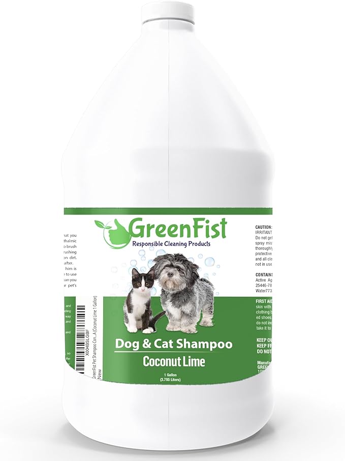 GreenFist Pet Shampoo Conditioner for Dogs & Cats Care Intense Cleaning Power Sooth Skin Made in USA (Coconut Lime 1 Gallon)