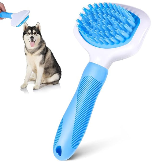 Kacctyen Silicone Dog Bath and Grooming Brush with Handle for Short and Long Hair Pet Deshedding and Massage