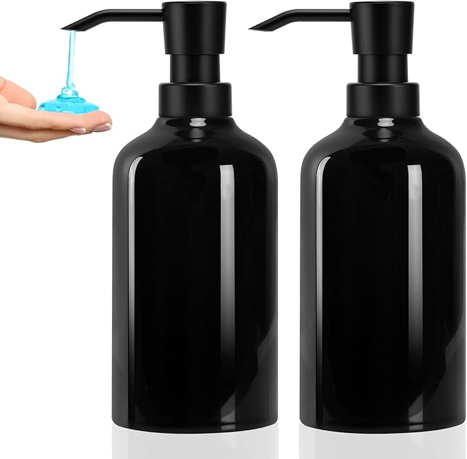 Ceramic Black Soap Dispenser Bathroom, 2 Pcs 16.9oz Hand Soap Dispenser for Kitchen, Hotel