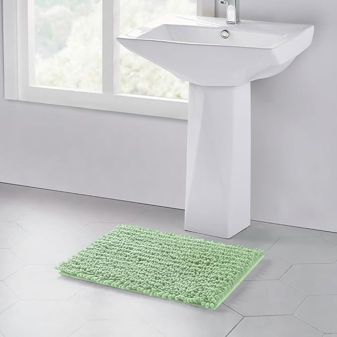 Walensee Bathroom Rug Non Slip Bath Mat (32x20 Sage Green) Water Absorbent Super Soft Shaggy Chenille Machine Washable Dry Extra Thick Perfect Absorbant Best Large Plush Carpet for Shower Floor