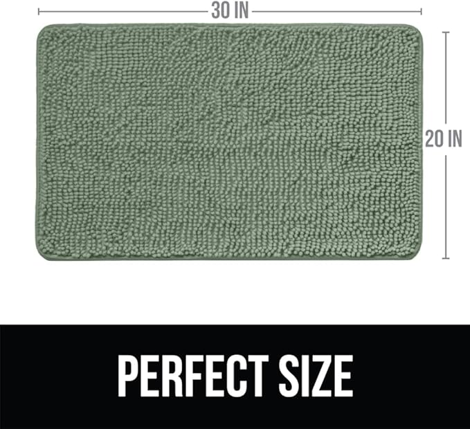 KANGAROO Bathroom Rugs, Chenille Soft Absorbent Bath Rug, Shaggy Shower Mat, Quick Dry Machine Wash Bathmat, Plush Carpet Mats for Tub, Bathtub and Room Home Decor Accessories, 30x20, Sage