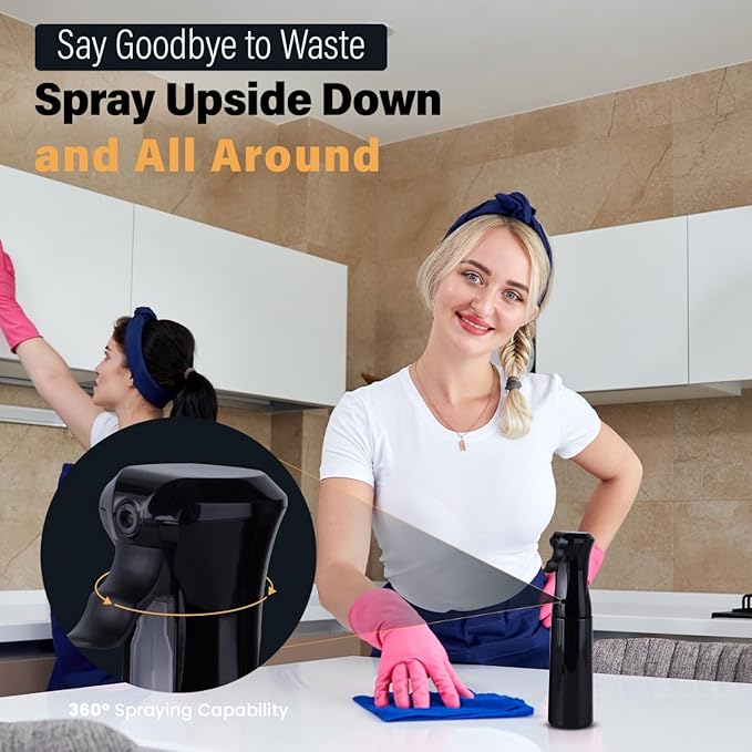 VIGOR PATH Continuous Spray Bottle for Hair – Fine Mist Mister for Hairstyling, Cleaning, Plants, Pets, Barbers, Salons, and Essential Oil Applications (300ml/10.1 oz) Black