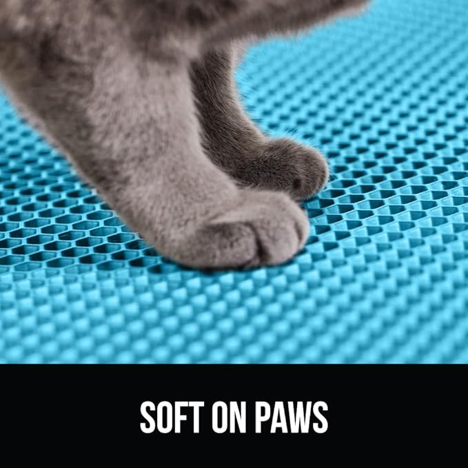 GORILLA GRIP Honeycomb Cat Litter Box Mat, Two Layer Trapping Waste Mats, Soft On Paws, Litter Box Supplies and Essentials for Indoor Cats, Traps Excess, Water Resistant for Floors, 24x15 Turquoise