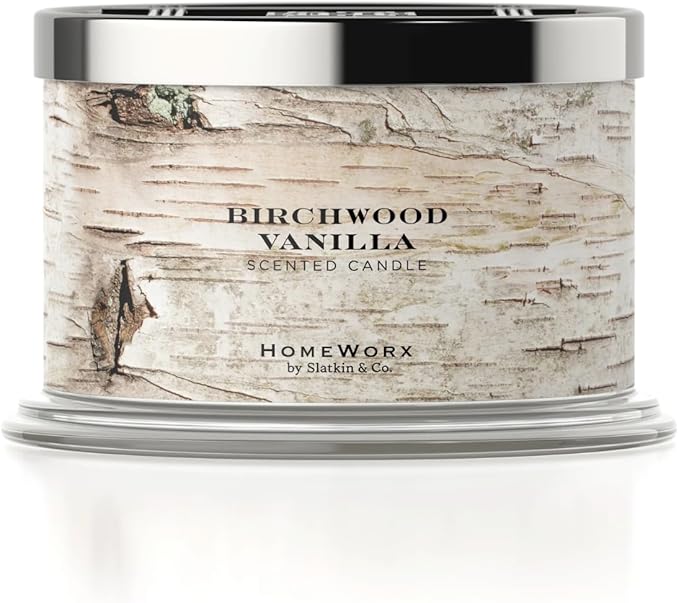 HomeWorx by Slatkin & Co - Birchwood Vanilla - Premium Scented 18oz 4 Wick Candle - Long-Lasting Jar Candle, 30-55 Hours Clean Burn Time - Birchwood, Vanilla, Jasmine, & Cedarwood