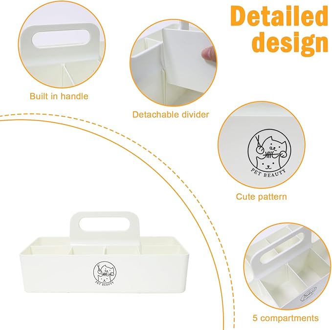 Dog Storage Organizer for Grooming Supplies,8-Compartment Caddy for Dog Cat Grooming Kit,Pet Stuff Storage, Ieal for Shampoo, Trimmer,Clipper,Combo,Brush-Modern Minimalist White