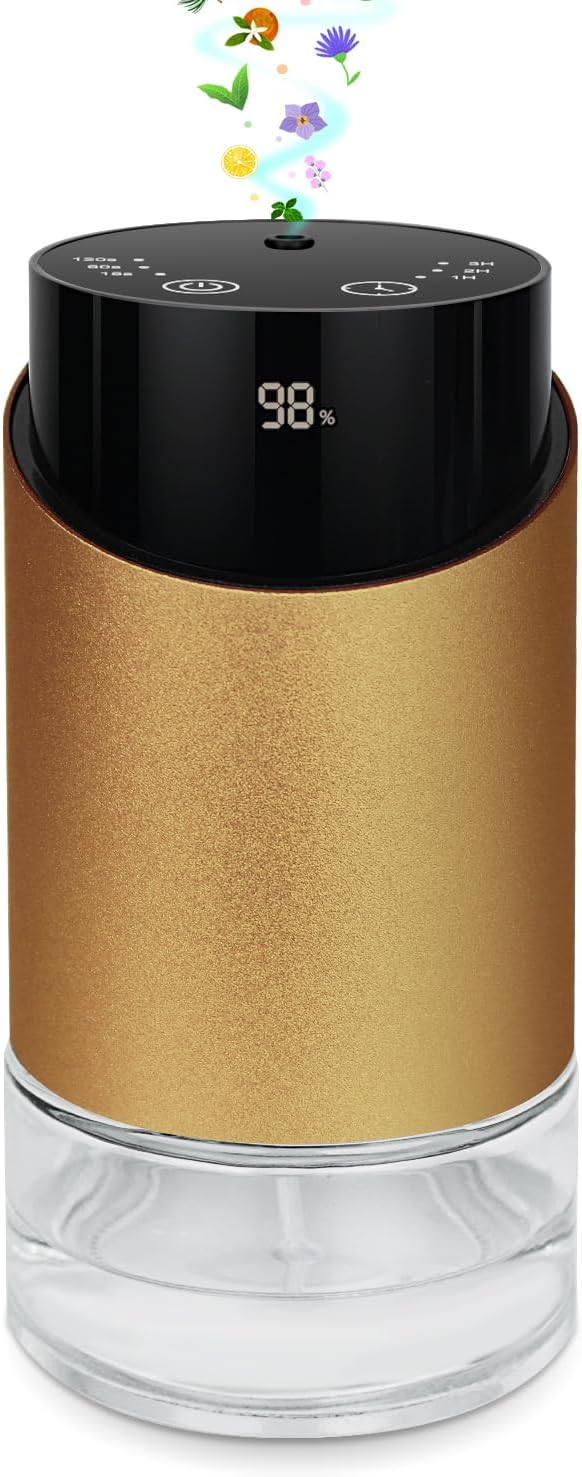 Waterless Essential Oil Diffuser Aromatherapy Scent Diffusers for Home Large Room, Bedroom, Car, Office, Desk, Battery Operated Mini Portable Air Freshener, 3 Countdown Timers & 3 Mist Levels