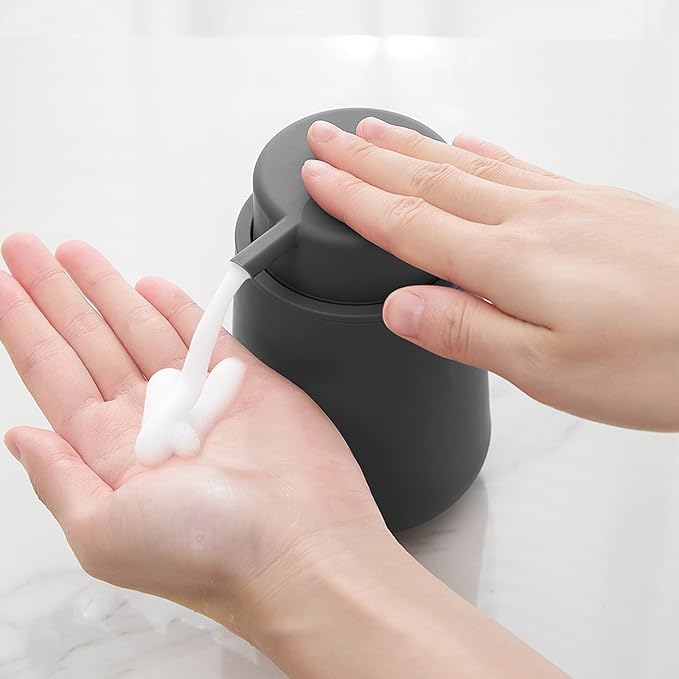 Matte Gray Foaming Hand Soap Dispenser Plastic 11 oz - Modern Minimalist Style for Bathroom & Kitchen Countertop Refillable