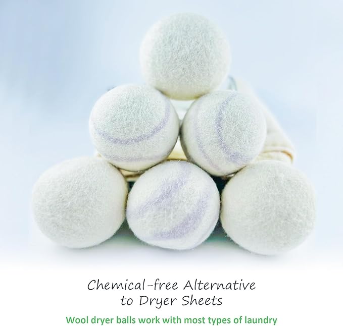Wool Dryer Balls Laundry Reusable, 100% Natural New Zealand Wool Balls for Dryer, 6 in 1 Pack (Grey Stripe)