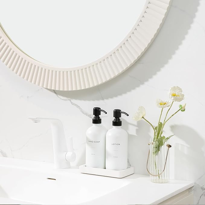 White Soap Dispenser Set, Contains Hand and Lotion Dispenser with Pump. Perfect for Guest Bathroom Decor. (White)