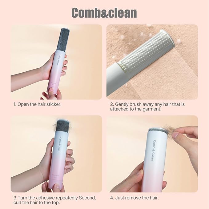 2-in-1 Double Sided Pet Hair Remover Brush - Grooming & Cleaning Tool for Cats Dogs, Static Adsorption Fur Remover for Furniture, Sofa, Car Seat, Clothes, 120g Ultra-Lightweight (Pink)